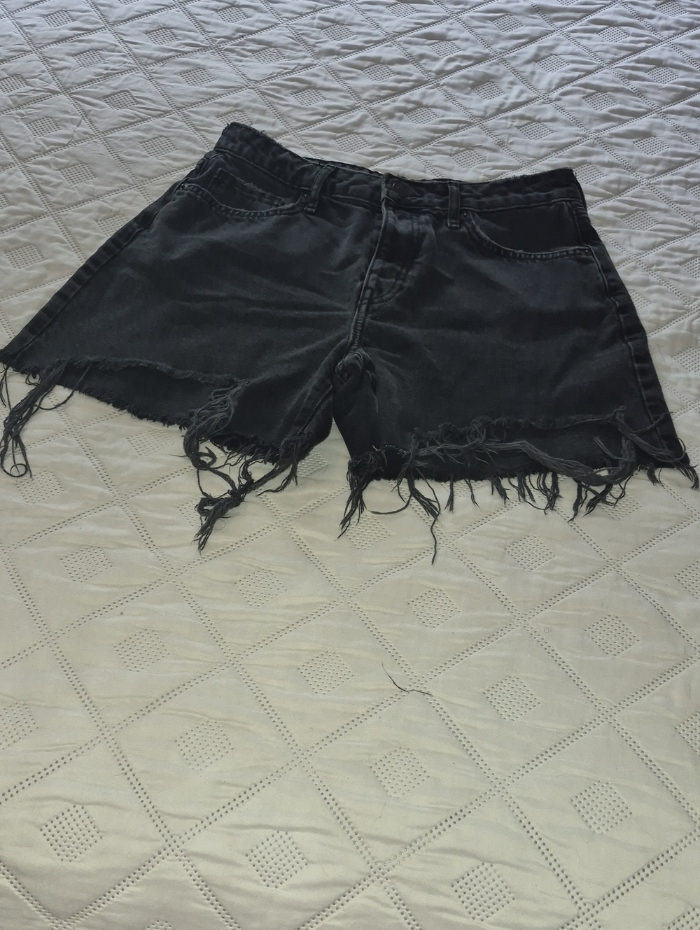 Forever 21 Black Distressed Oversized Denim Shorts